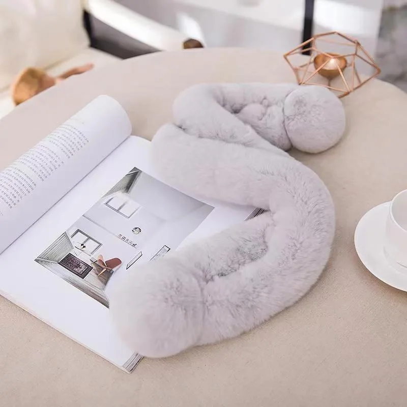 2025年新作 レディース レックスラビットファー スカーフ - 両面プラッシュ クロスオーバー ワイドカラー、冬ファッション 暖かいネックウォーマー ラップ 寒さ対策