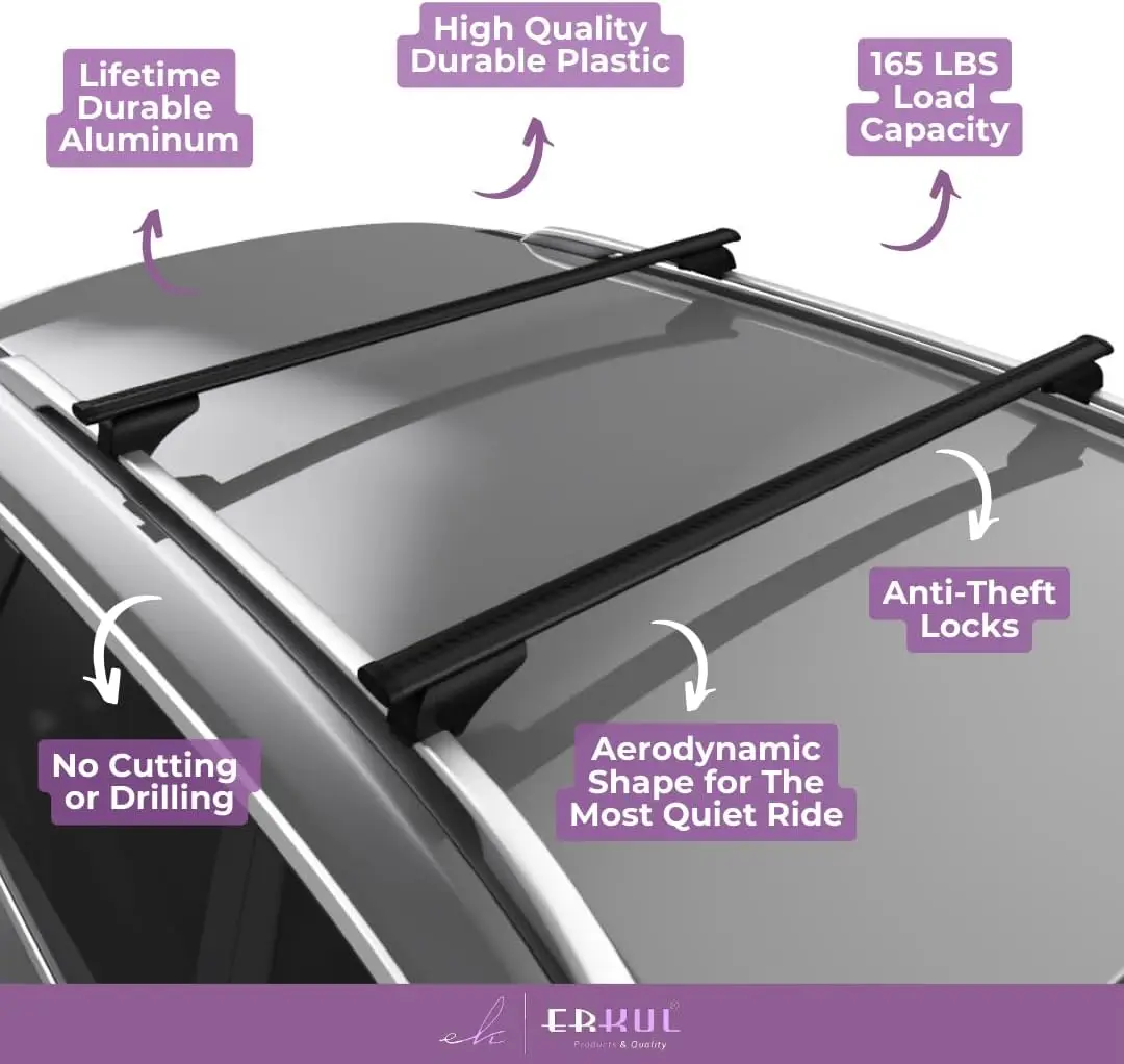 Roof Rack Cross Bars for Honda Odyssey 2005-2010 | Aluminum Crossbars with Anti Theft Lock for Rooftop | Compatible with Raised
