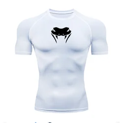 Running men's tight fitting shirt T-shirt short sleeved gym sports top black and white quick drying breathable MMA