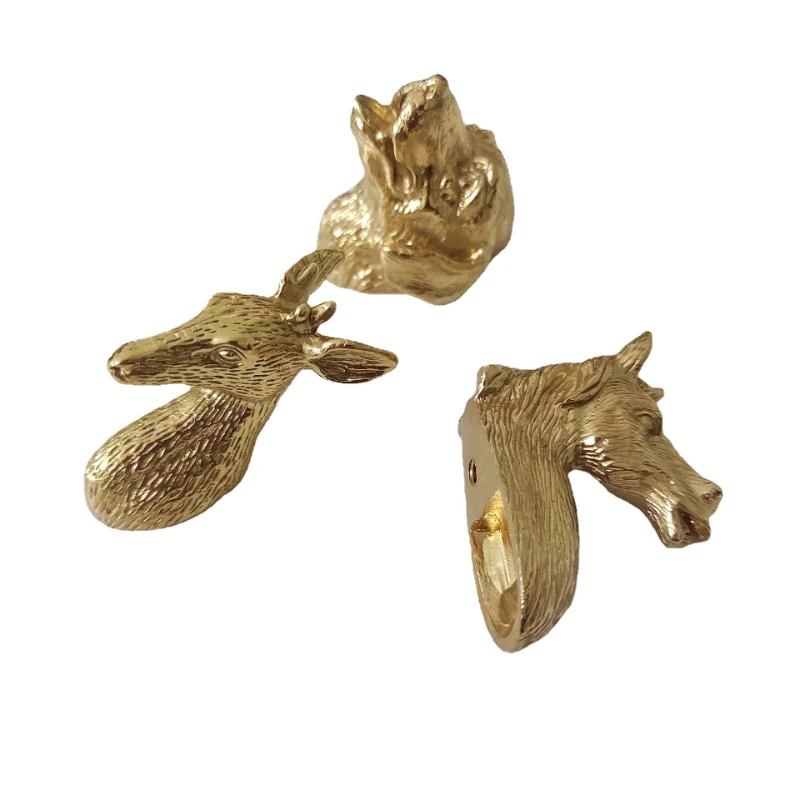 Brass Cute Horse Dog Deer Head Children's Cabinet Handle Home Decoration Wardrobe Dressing Table Pull Animal Furniture Hardware