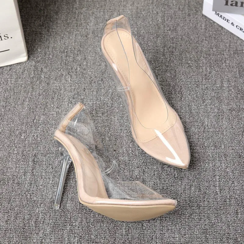 PVC Transparent Jelly Shoes Woman Fashion Ankle Metal Chain Design Buckle Ladies Perspex Heels Sexy Nightclub Pumps zapatillas