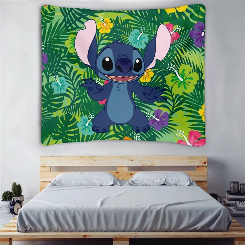 Tapestry Stitch Moon Cartoon Wall Tapestry Bedroom Beautiful Lilo  Stitch Pattern Custom Fantasy Tapestry with Nails and Clips