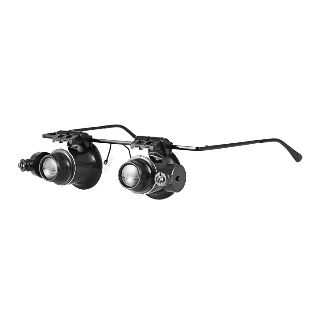 Hot 20X Glasses Type Double Eye Binocular Magnifier Watch Repair Tool Magnifier with Two Adjustable LED Lights