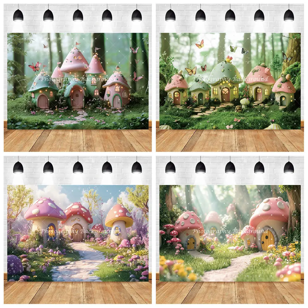 

Fairy Forest Fairytale Fantasy Mushroom Background Enchanted Wonderland Flower Butterfly Girl Baby Shower Photography Backdrop