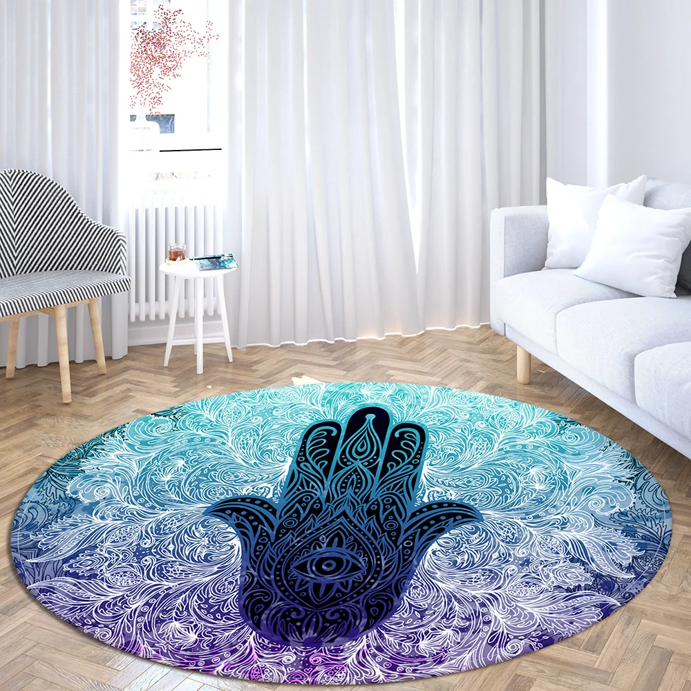 Indian Buddha Statue Round Carpet Meditation 7 Chakra Floor Mat Bedroom Living Room Printed Yoga  Anti-Slip