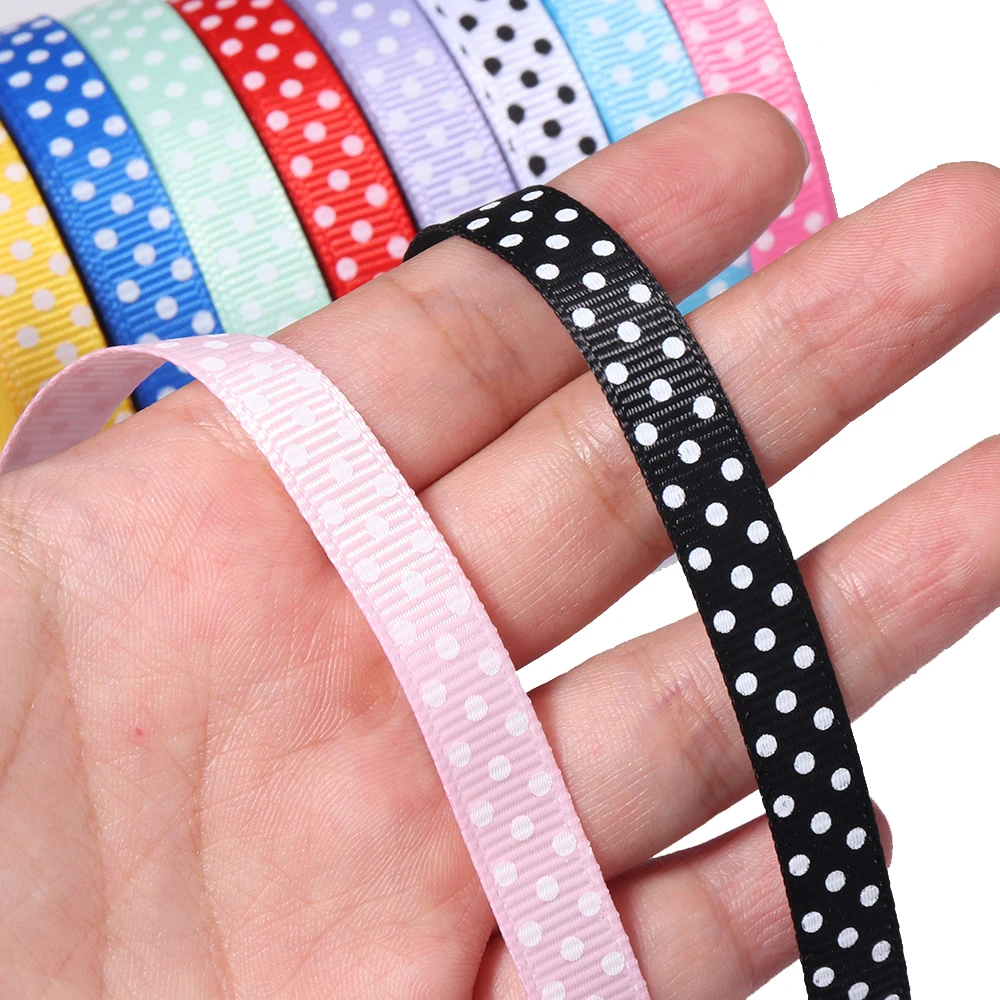 10Yards 10mm Druck Polka Dots Polyester Satin Band Hochzeitsfeier Dekoration Geschenkverpackung Haarbögen DIY Weihnachtszubehör – Detail 2
