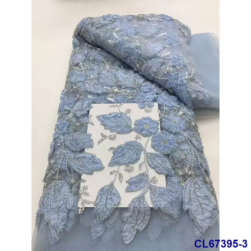 

Latest Design Fashion 3D Flower Bead Mesh Lace Fabric bridal sequins lace fabric