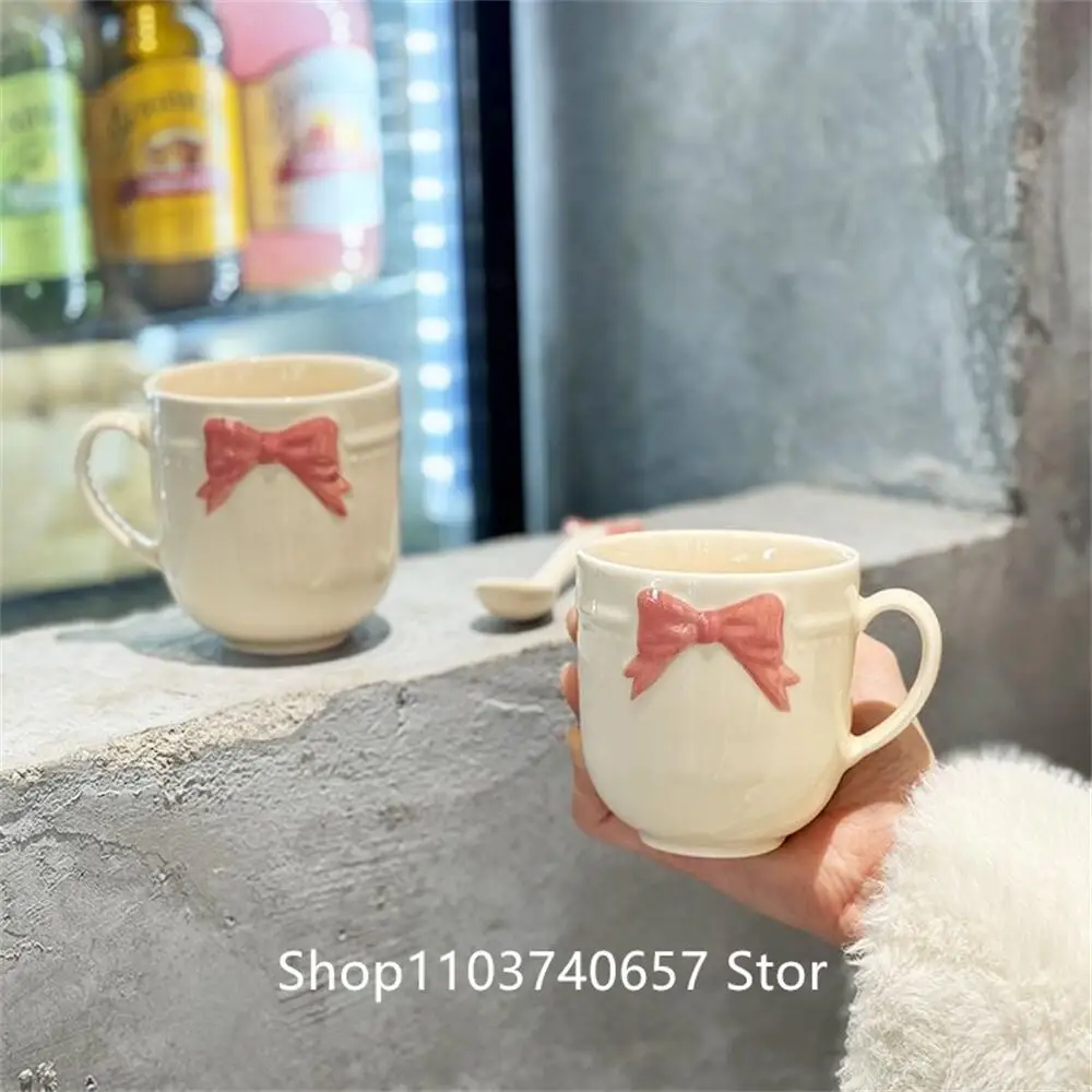 Girl\'s Heart 3D Bow Ceramic Mug Creative Coffee Cup Girl\'s Gift Handheld Exquisite Gift