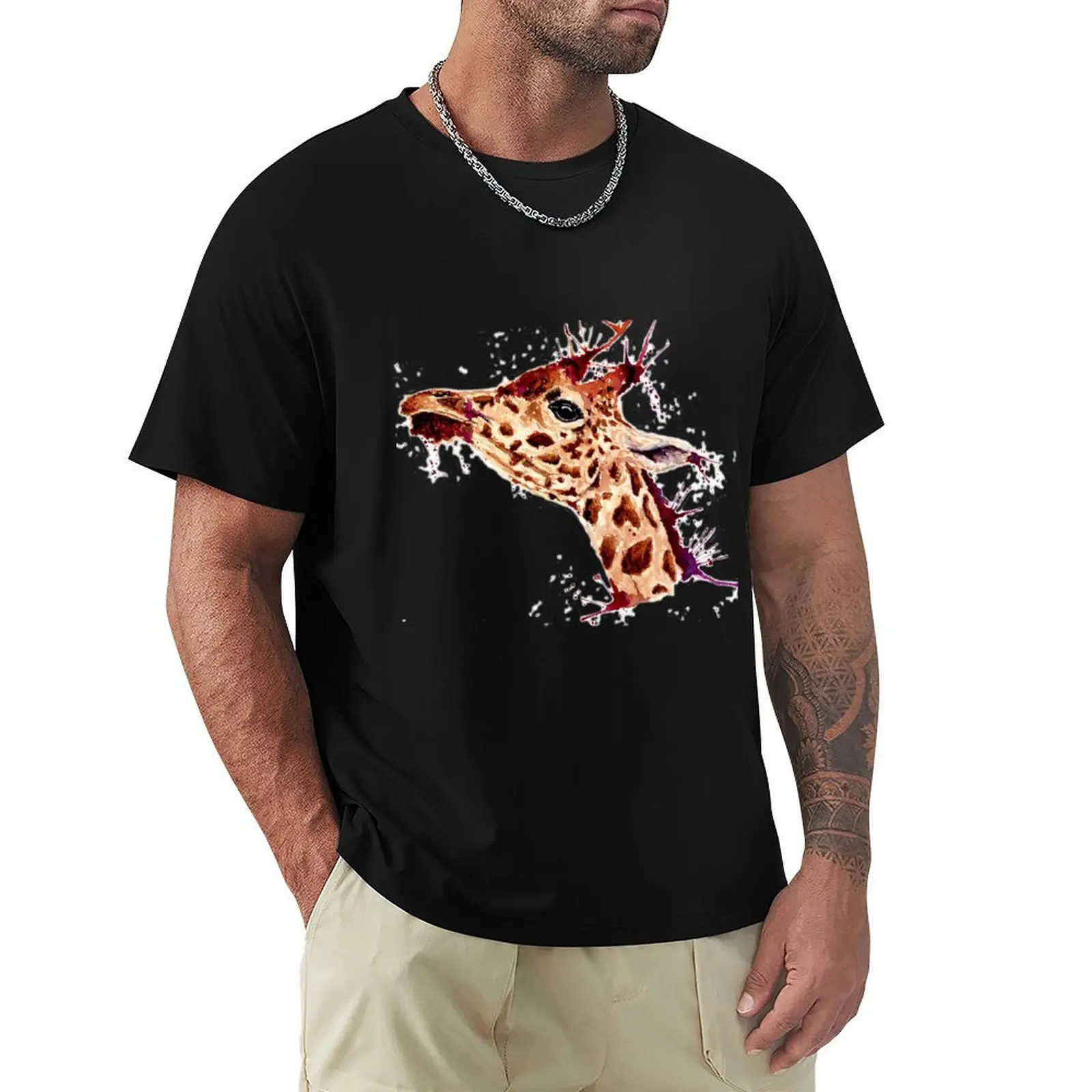 

Water colour giraffe T-Shirt T-shirts man plus size clothes oversized mens vintage t shirts