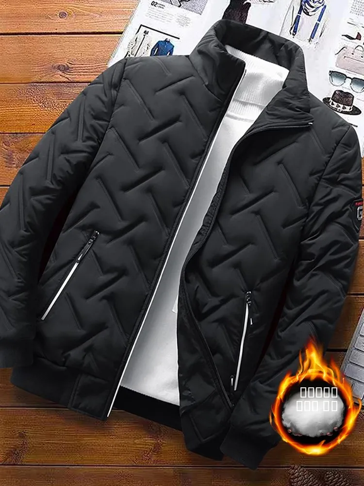 

Men's Thiened down Cotton Jaet Autumn Winter Warm Outerwear Faionable All-Match Cold Resistance Coat Zipper Closure Lon...