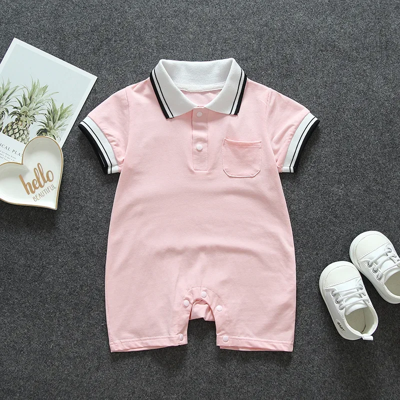 Summer Jumpsuit Infant Cotton Shorts Sleeve Romper Lapel  Polo Shirt 0-12 Month Baby Boys Girls Clothes Newborn