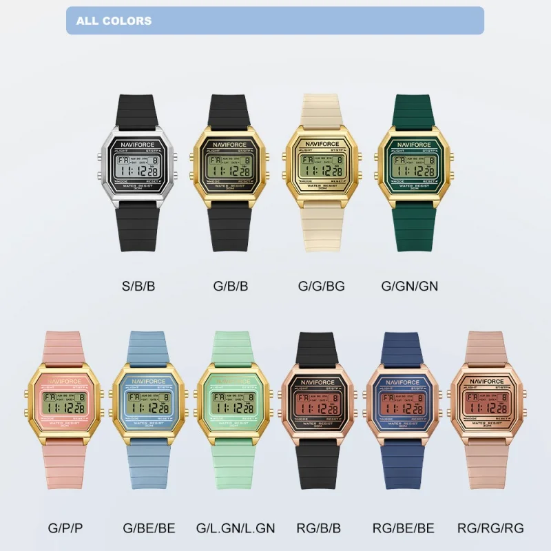 NAVIFORCE Woman Fashion Watches Fashion Sports Watch 3ATM Waterproof Time Display Silicone Strap Women's LCD Digital Watch Gift