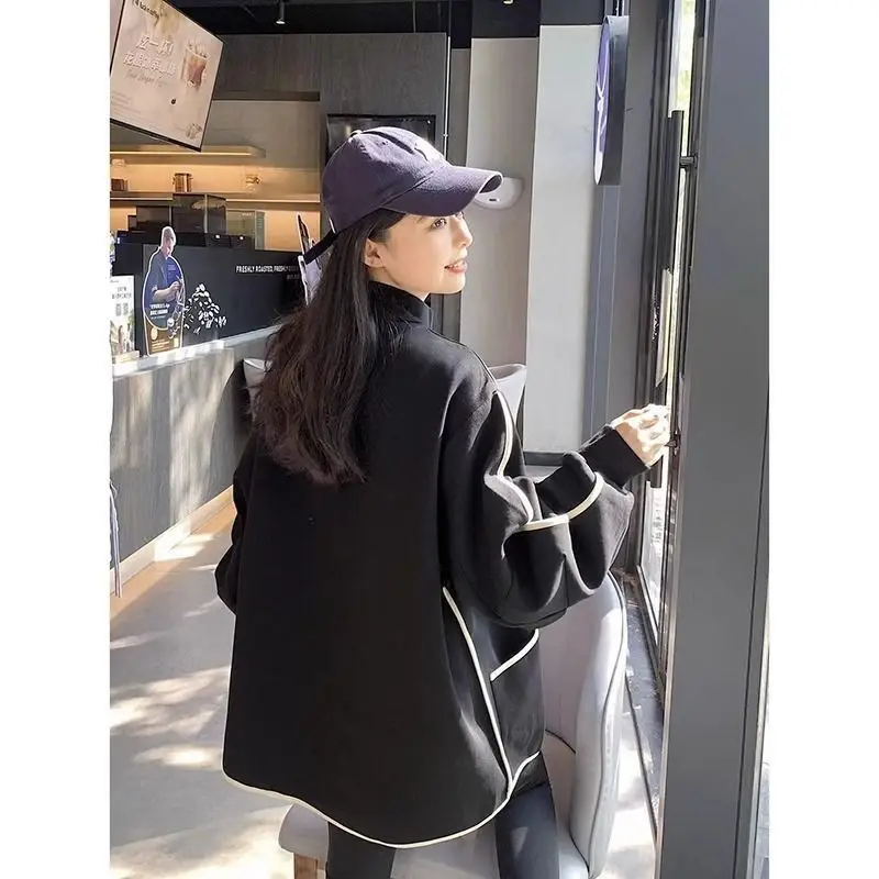 Felpe da donna Autunno Estetico Interessante Decorato Overfit aderente con cerniera in pile Abiti dal design causale in stile americano