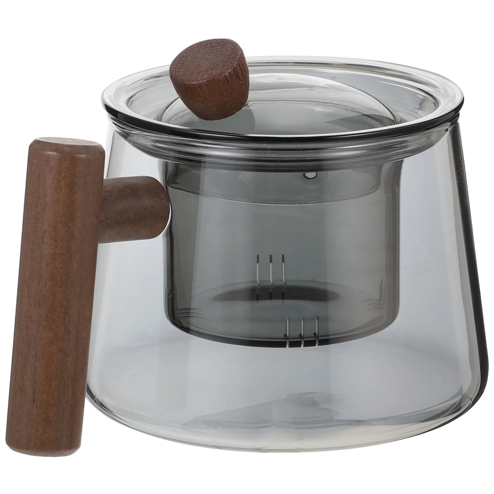 Outdoor Portable Teapot Stove Top Kettle Separate with Side Handle Glass Grey Wood