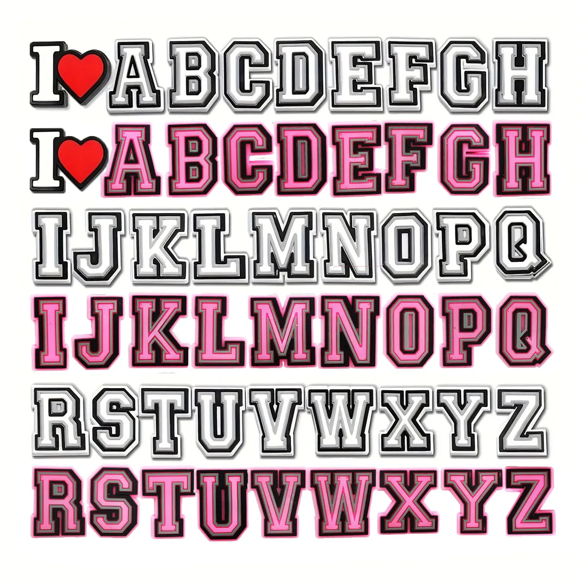 54Pcs Pink White Alphabet Number Series Shoe Charms For Shoe Sandals Beach Bag, PVC DIY Shoe Decorations Accessories Shoes Pin