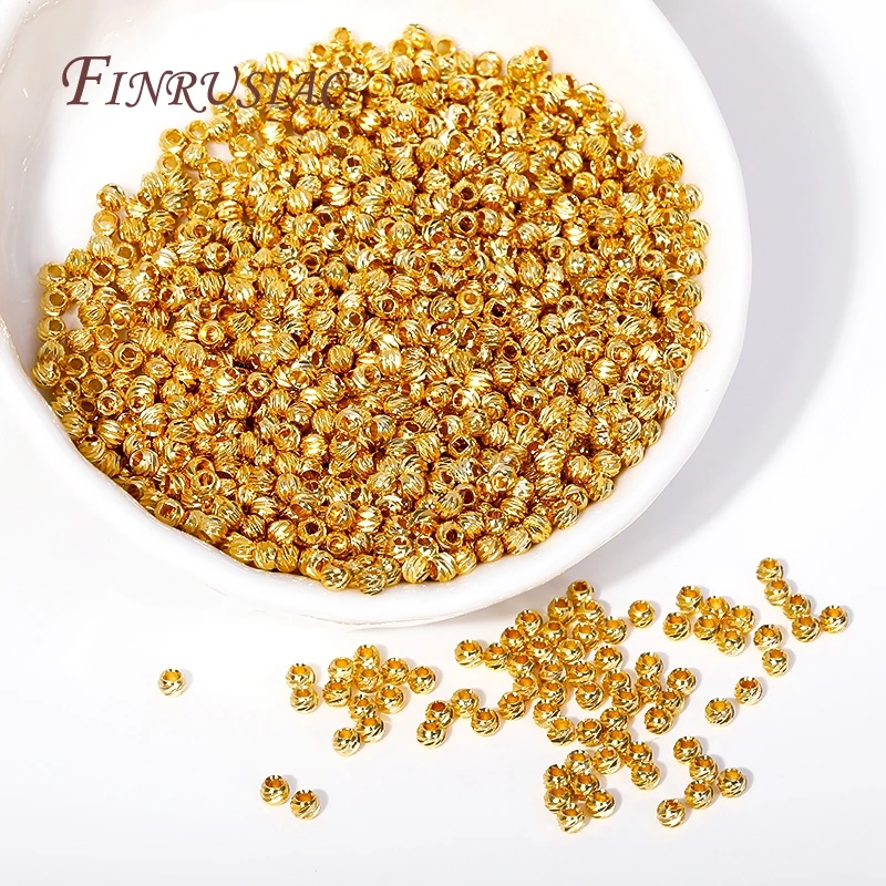 5 Sizes Round Spacer Beads 18K Gold Plated Brass Metal Beads Cut Pattern Separators Beads For DIY Handmade Jewelry Accessories