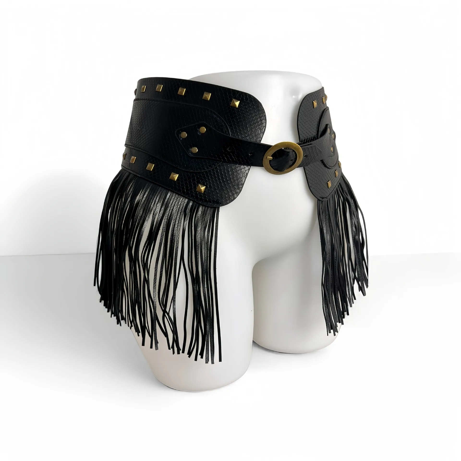 Original Pyramid Rivet Crocodile Pattern Ultra-Wide Tassel Belt, A Cross-Border Bestseller, Popular In Europe And America, Same