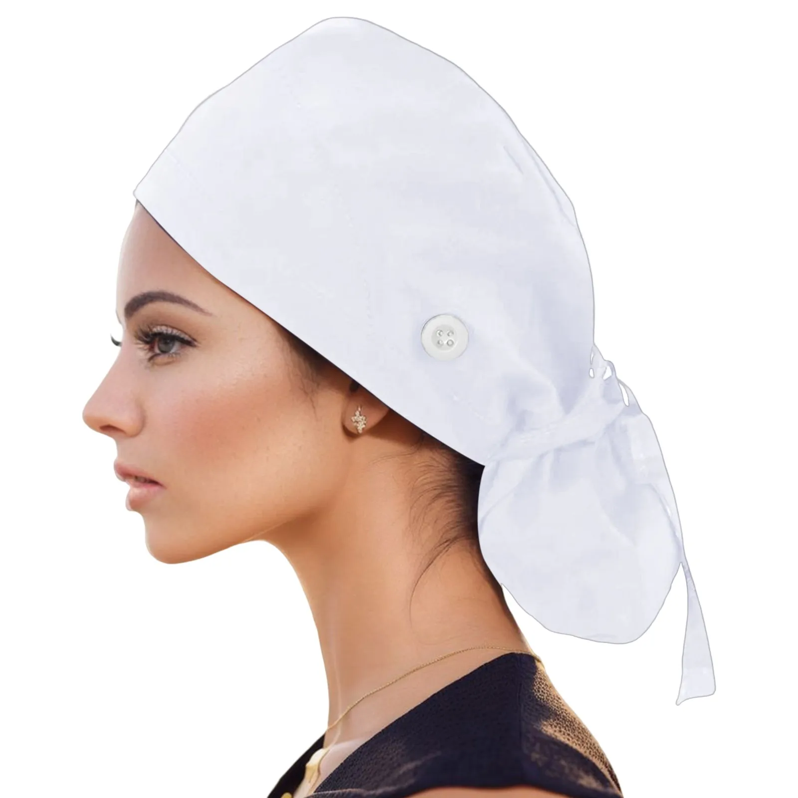 Women Cotton Scrubs Caps Weat-Absorbent Elastic Nursing Work Hats Solid Color Scrub Hat Beautician Chef Skull Cap