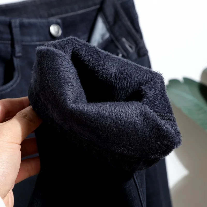 

Warm Fce Lined Thiened Denim Jeans Straight Leg Men's Autumn Winter Heavyweight Waed Casual Comfortable Blue Jeans