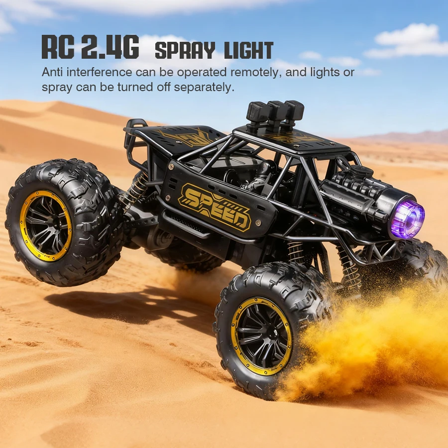 2.4g Remote Control Off-Road Alloy Car with Shock Absorbers, Climbing Fast Car with Music, Lights, and Spray, Children's Electric Rc Toy, Boys' Holiday Gift
