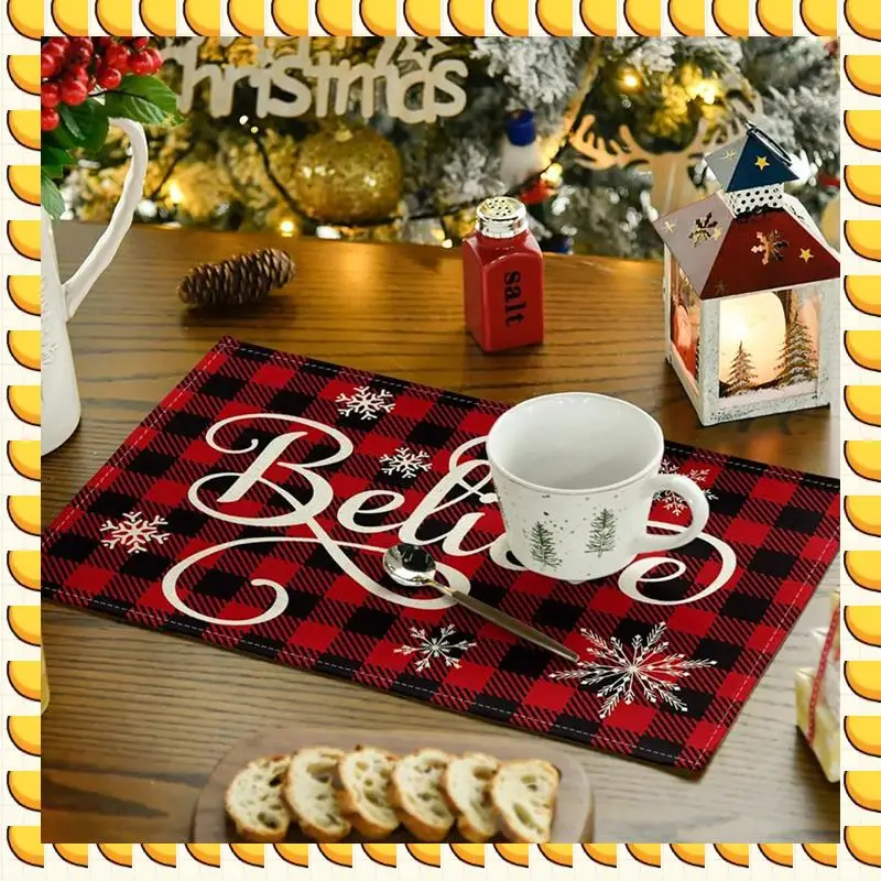 BAAU 4PCS Xmas Trees Snow Pink Christmas Placemats Winter Table Mats For Kitchen Dining Decoration