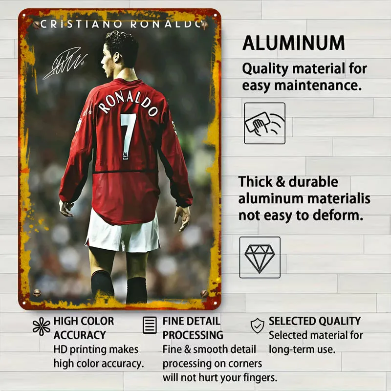 كريستيانو رونالدو تسجيل الرياضة ملصق زينة للمنزل الديكور الفاخرة مخصص معدن القصدير علامات ل جدار الفن الديكور الرجعية #4