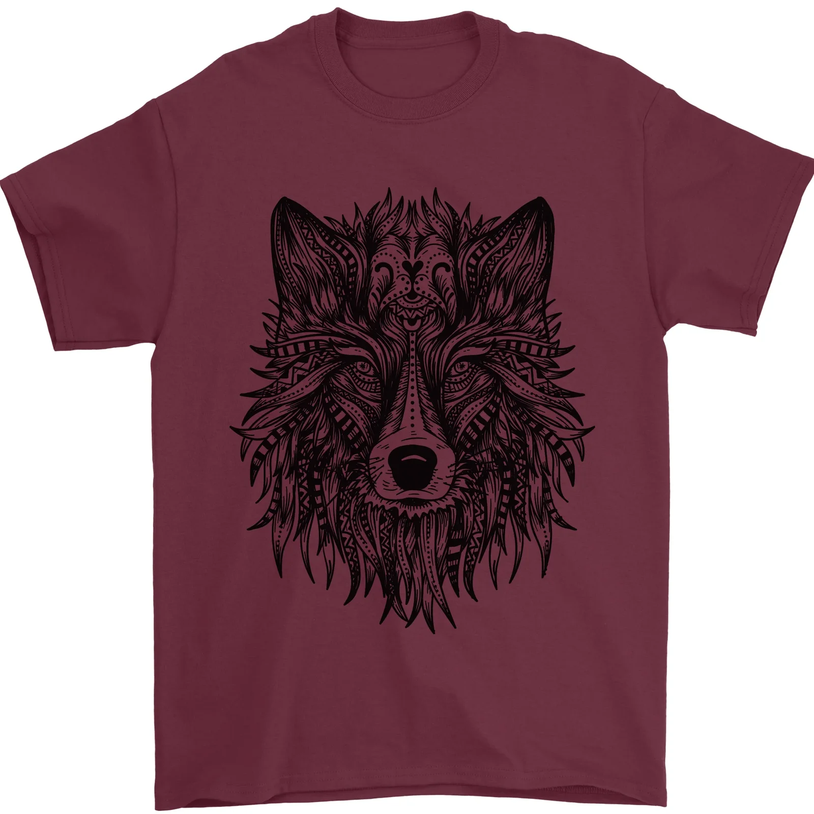 Mandala Tribal Wolf Tattoo Mens T-Shirt 100% Cotton