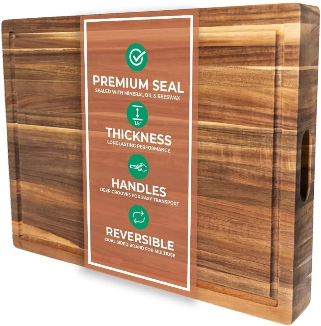 

Extra Large Acacia Wood Cutting Board with Juice Groove, Reversible for Kitchen and Serving