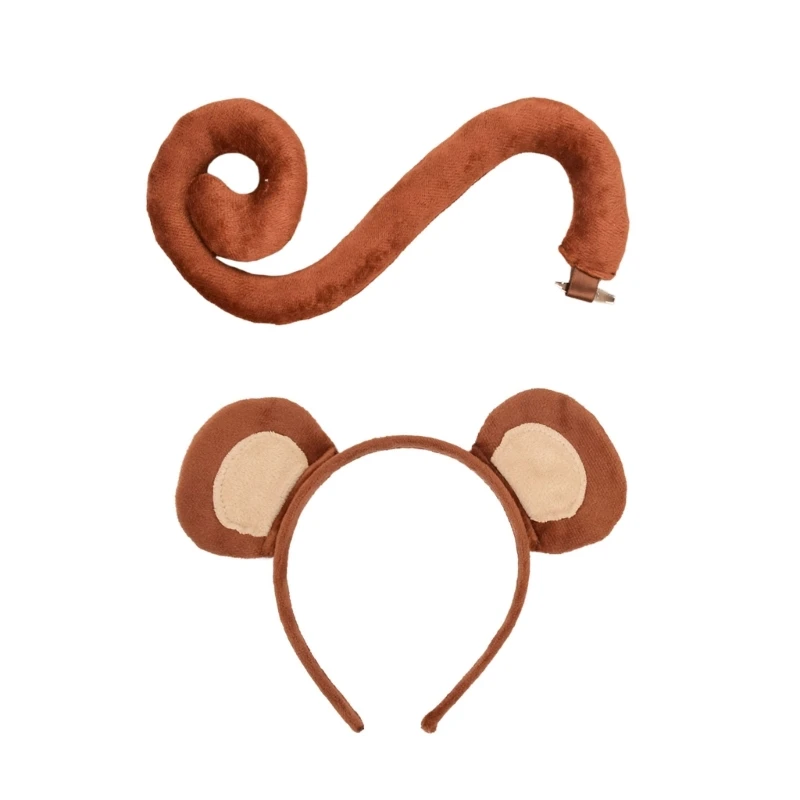 Monkey Costume Set Monkey Ears Tail Plush Animal Fancy Costume Accessories for Kids Halloween Cosplay Accessories Dropsale