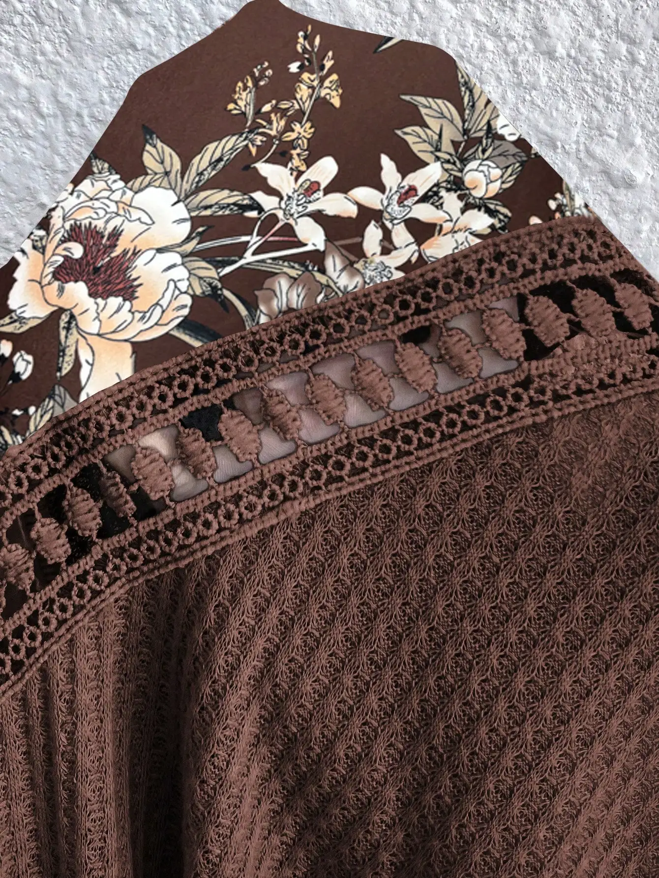 เสื้อสเวตเชิ้ตคอกลมแขนยาวลายดอกไม้สำหรับผู้หญิงไซส์ใหญ่ ผ้าวาฟเฟิลถักแบบลำลอง