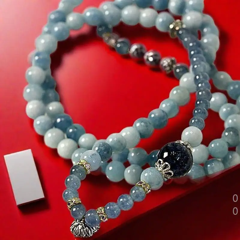 Optimized aquamarine 108 -layer bracelet sweater chain for women, ice-type multi-loop smooth blue crystal jewelry, fashiona