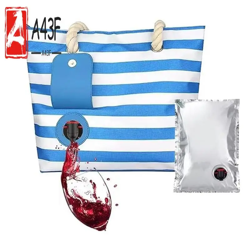 

A43F-Wine Tote Bag, Beach Wine Cooler Bags Purse For Travel Gift, Leakproof Insulated Wine Carrier With Spout