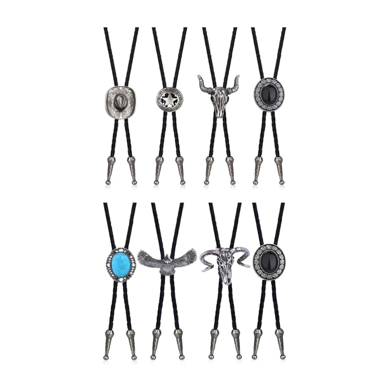 

4Pcs Bolo Tie Set for Men’s Western Wardrobe Cowboy Adjustable Leather Necktie Dropship