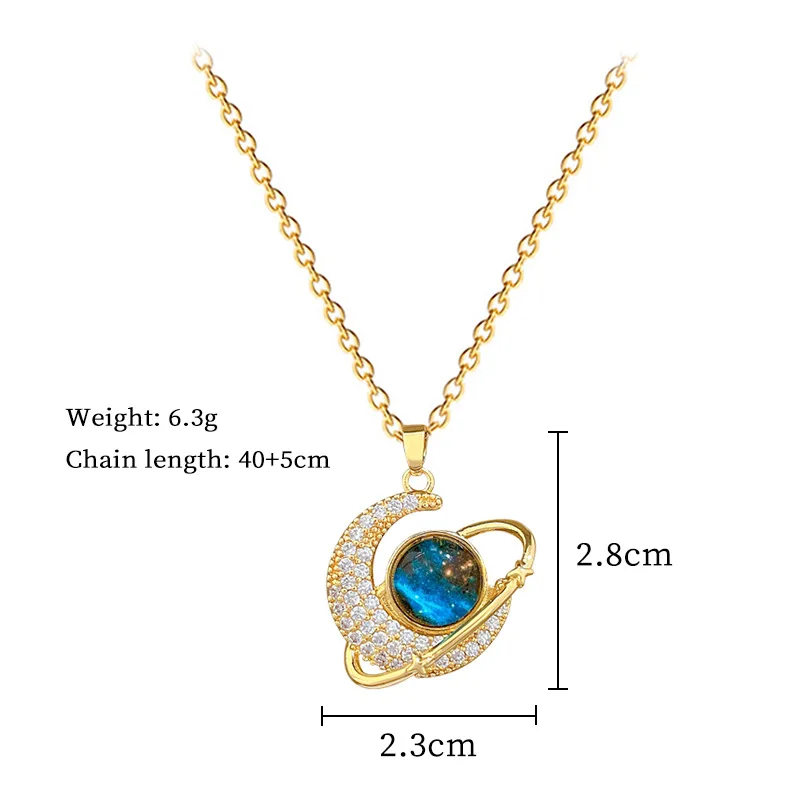 DIEYURO 316 Stainless Steel Moon Inlay Rhinestone Blue Galaxy Star Pendant Necklace Lady Waterproof New Trend Neck Chain Jewelry
