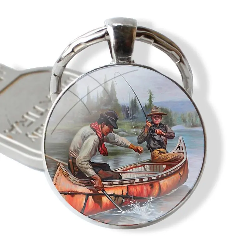 Keychain Glass Cabochon Metal Pendant Classic Men\'s Women\'s Keyring Duck Hunting Cool Logos Classic