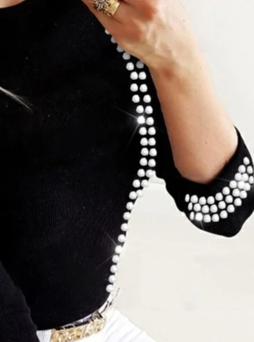 Abbigliamento da donna primavera estate Camicetta cava a maniche lunghe Rheinstone O collo sexy