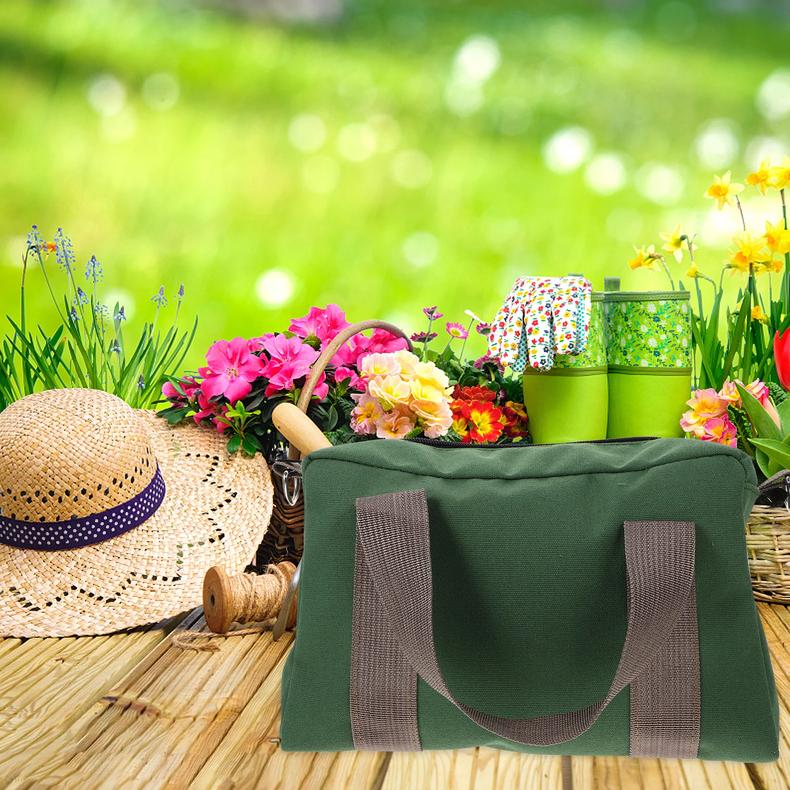 Bolsa de ferramentas de grande capacidade, bolsa de lona com zíper, organizador de ferramentas de jardim, bolsa de armazenamento portátil, organizador de ferramentas com zíper