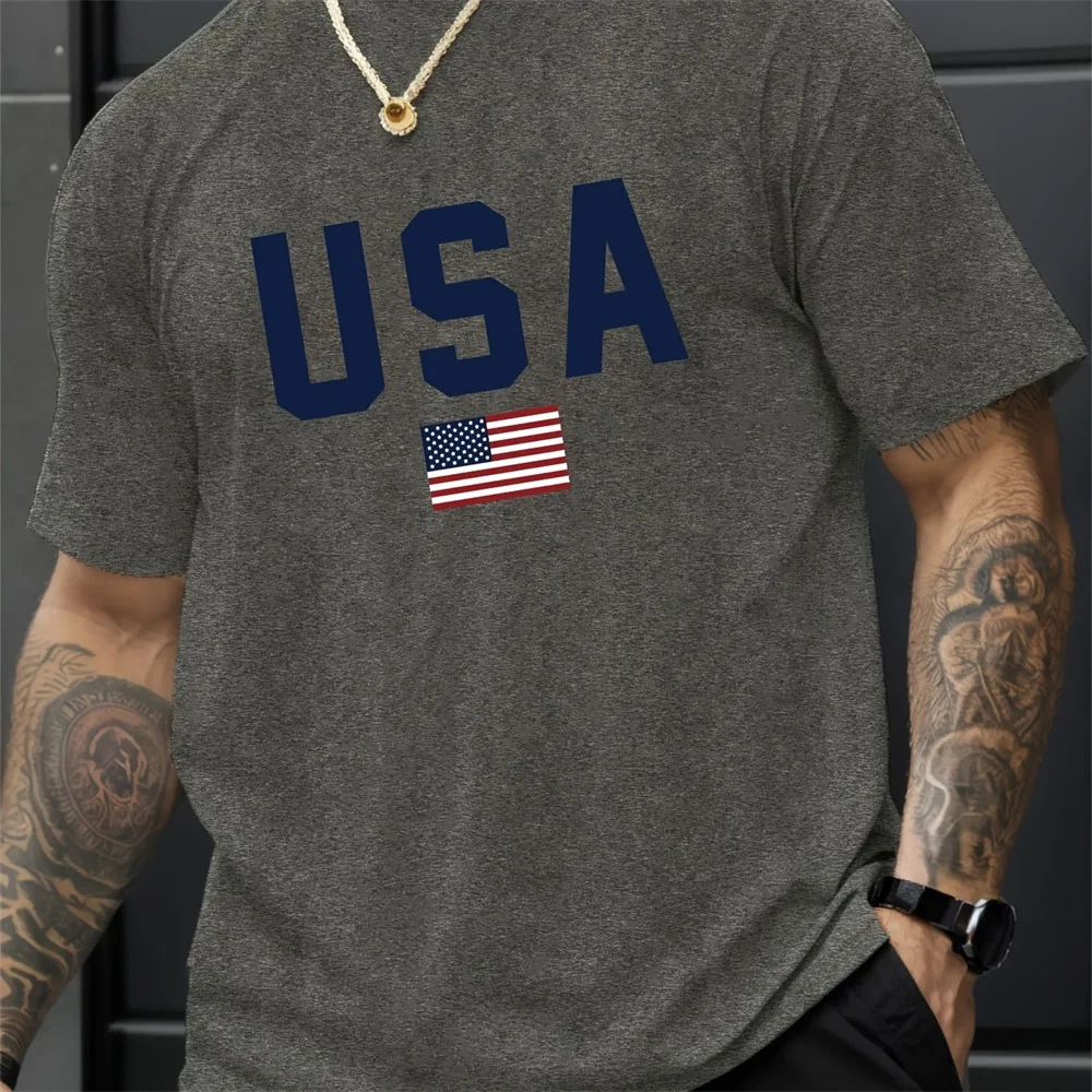 Mens Summer Crew Neck Alphabet Pattern Short Sleeve T-Shirt - Breathable Polyester Fabric,Slight Stretch,Regular Fit,Casual image 5