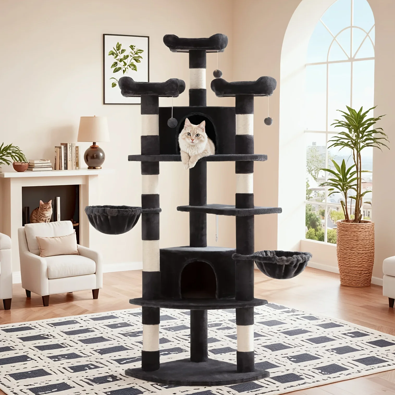 

[HOOMIC Cat Tree Tower] Многоуровневая игровая площадка для кошек HOOMIC 73 дюйма в форме веера с плюшевыми лежанками и сизалевыми когтеточками
