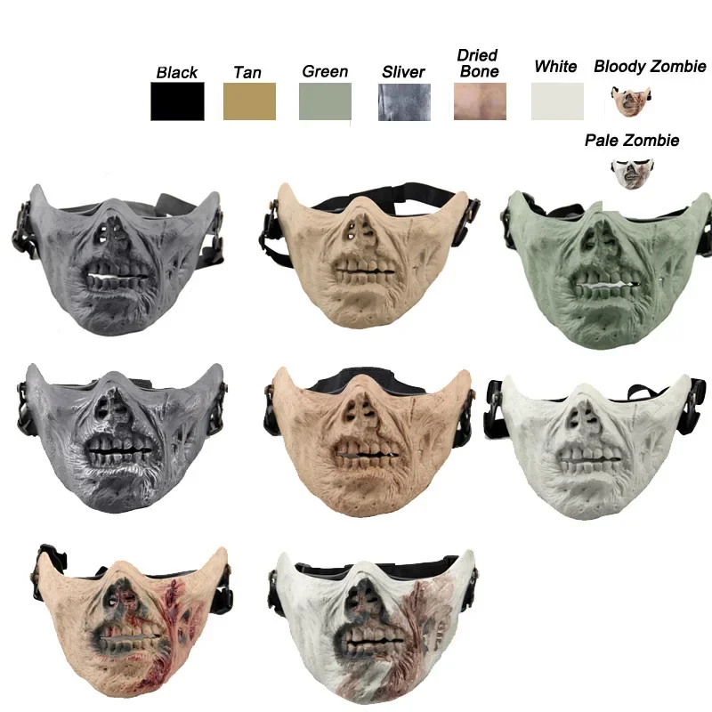 Outdoor Airsoft Shooting Face Protection Gear Tactical Half Face Horror Zombie Mask