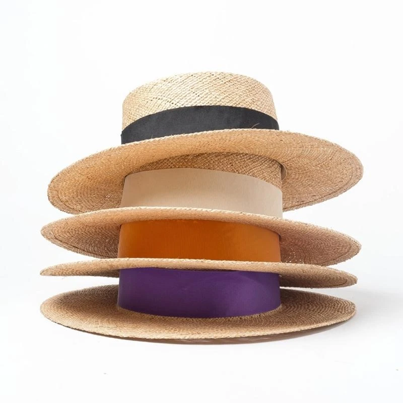 

R1WE Women's Folding Beach Flat Straw Hats Warp Knitting Fisherman Braid Band Caps for Face Sunscreen and UV for Protection