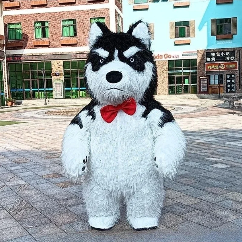 

FC6Inflatable Black Husky Cartoon Costume Man Wears Long Hair Grey Husky Puppy Doll Halloween Party Role Play Costume@FC8！