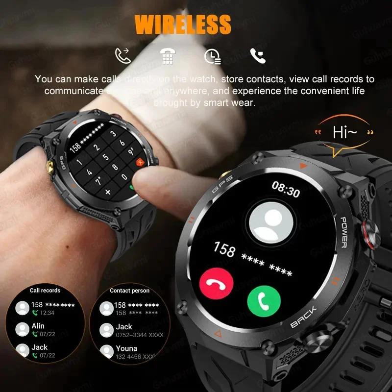 New Outdoor Military GPS Smart Watch Men AMOLED Screen Heart Rate Bluetooth Call IP68 Waterproof Smart Bracelet 650mAh Battery