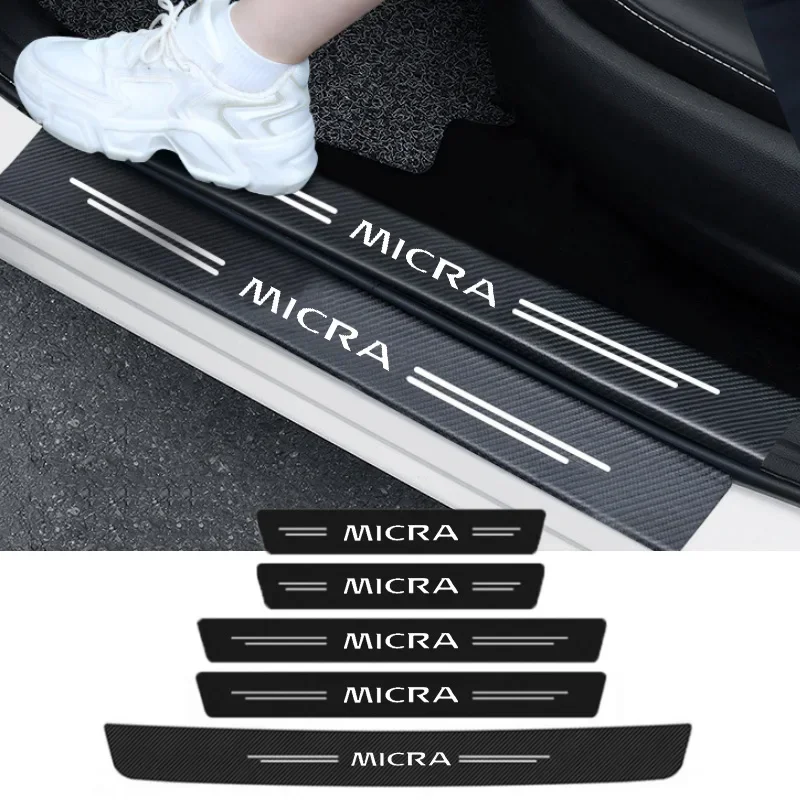 Carbon Fiber Car Door Threshold Tape Sill Protective Stickers Decal for Nissan MICRA Logo Rear Trunk Bumper Scratch Guard Trim