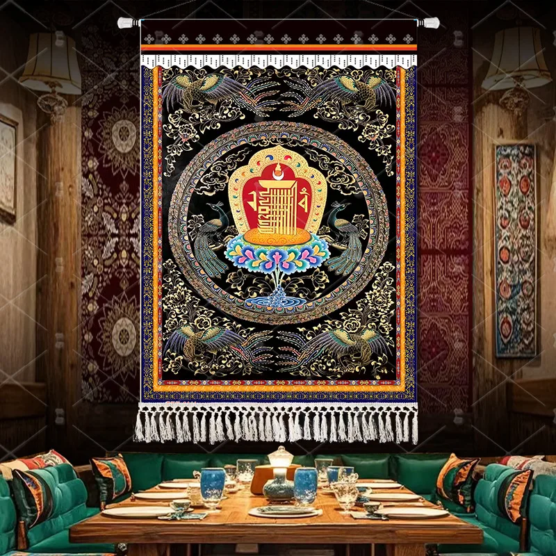 Wholesale Buddhist supplies HOME Temple altar Wall decor Auspicious blessing Kalachakra Hanging decoration painting Tapestry