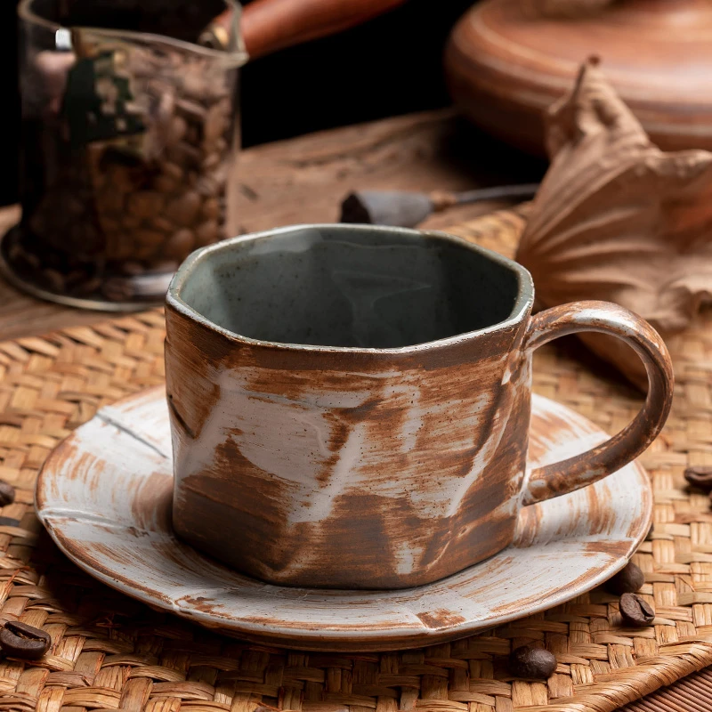 

Japanese Retro Ceramic Coffee Cup Breakfast Milk Mug with Saucer Dessert Drinking Mug Art Tea Cup Set Craft Gift Home Decoration