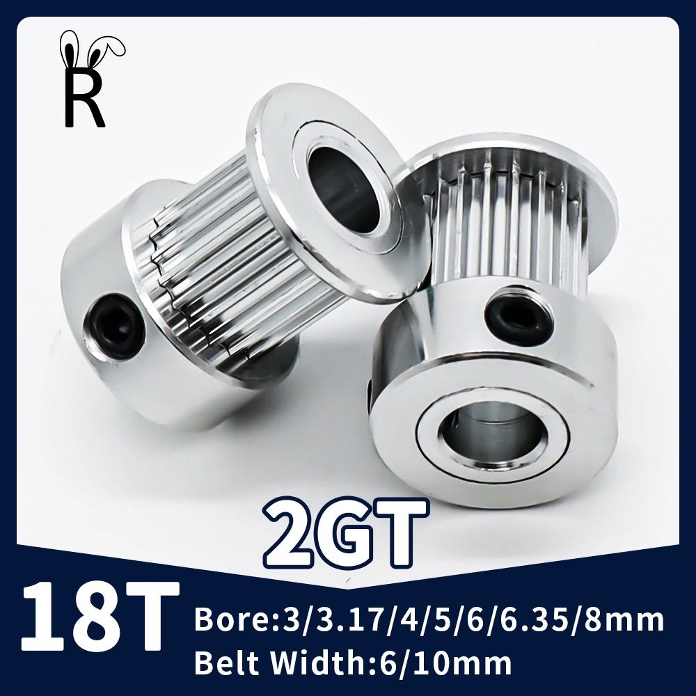 18T Teeth GT2 Timing Pulley Bore 3/3.17/4/5/6/6.35/8mm Open Timing Belt Width 6/10mm 3D Printer Parts Wheel Synchronous 2GT Gear