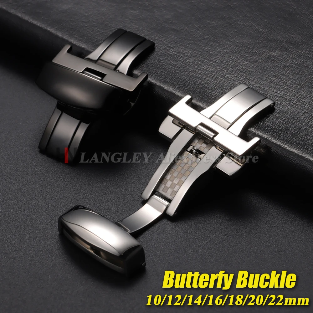 

Butterfly Deployment Buckle Double Click Stainless Steel Clasp Strap For Watch Band 10/12/14/16/18mm 20mm 22mm Watchband Clasps
