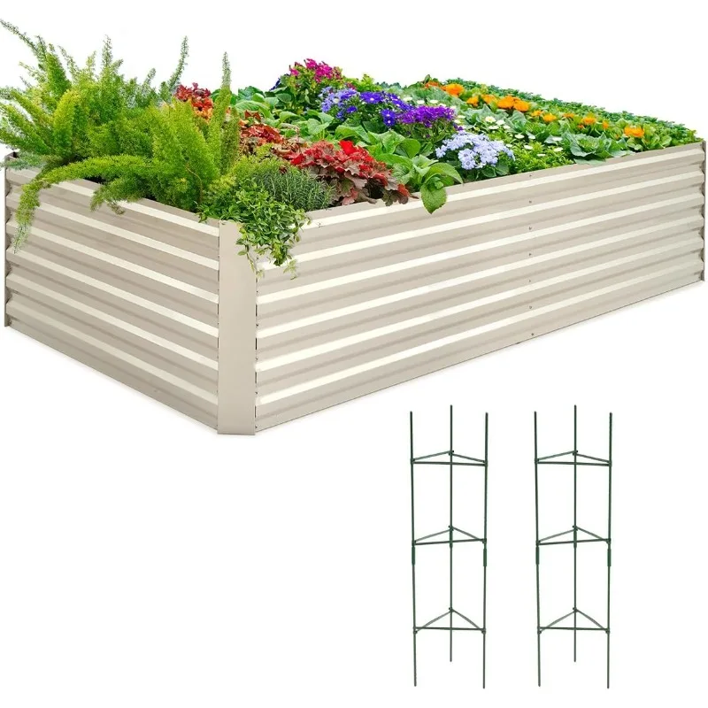 

Galvanized Raised Garden Bed 8x4x2 Ft Tall Metal Planter Box for Vegetables Bottomless for Backyard, 2 Tomato Cages Included