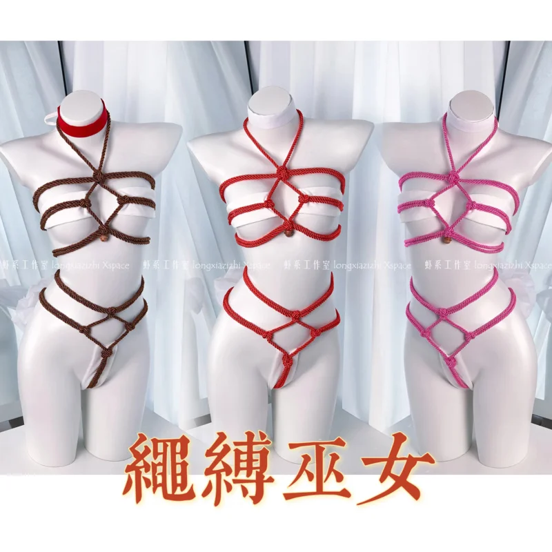 

New 2025 Red Womens Anime Psychic Cosplay Costumes Tie Japanese Kimono Witch Uniform Sexy Bikini Lingerie Set Hall ★ ★ ★ jj.